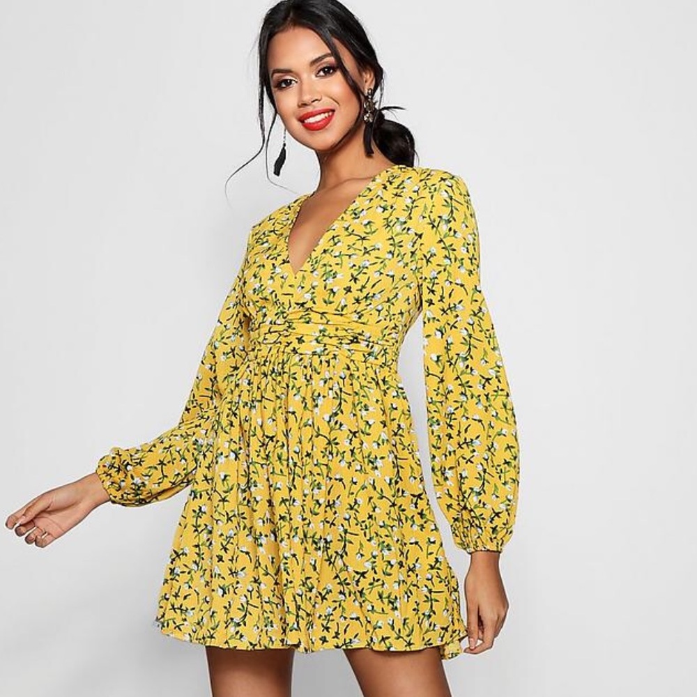 Fall Long Sleeve Floral Tea Dress